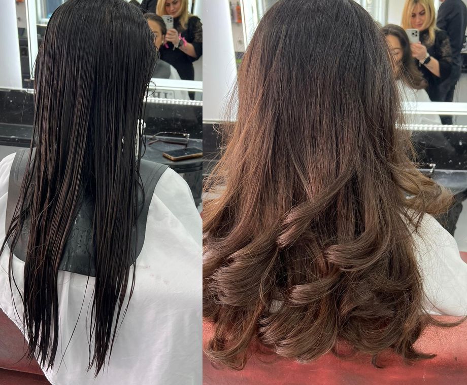 Before and after ladies cut and blow dry at Hair Perfect in Fulham