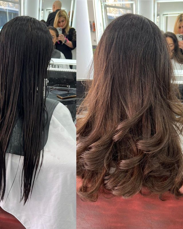 Before and after ladies cut and blow dry at Hair Perfect in Fulham