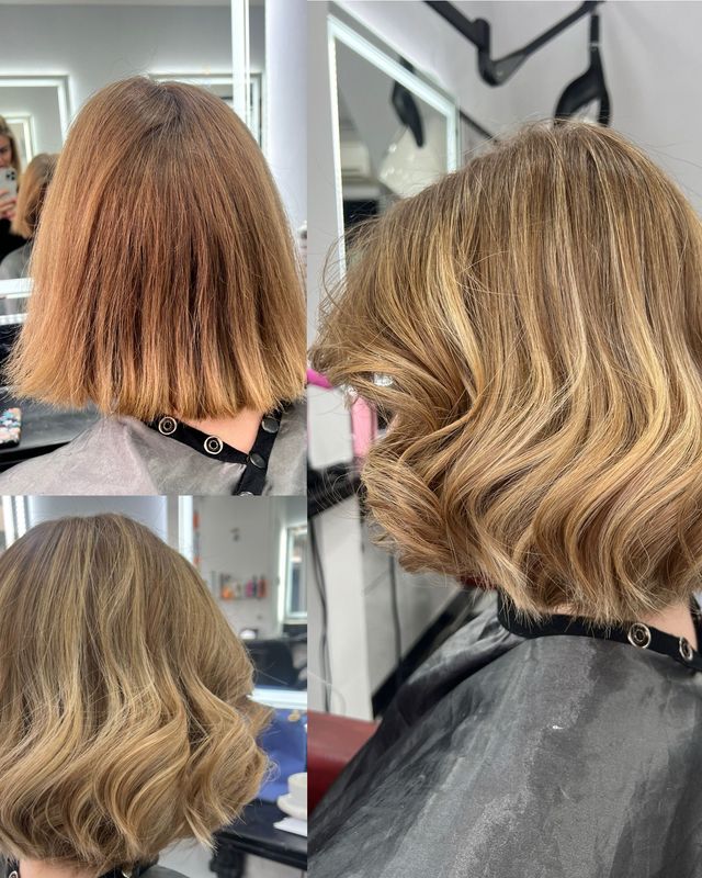 Layered haircut with polished waves by Hair Perfect hairdressers in Fulham